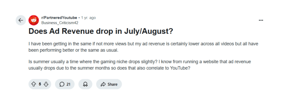 Seasonal Income Drop - Pain of All Creators - Reddit Thoughts