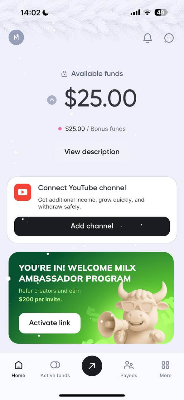 Main screen after register