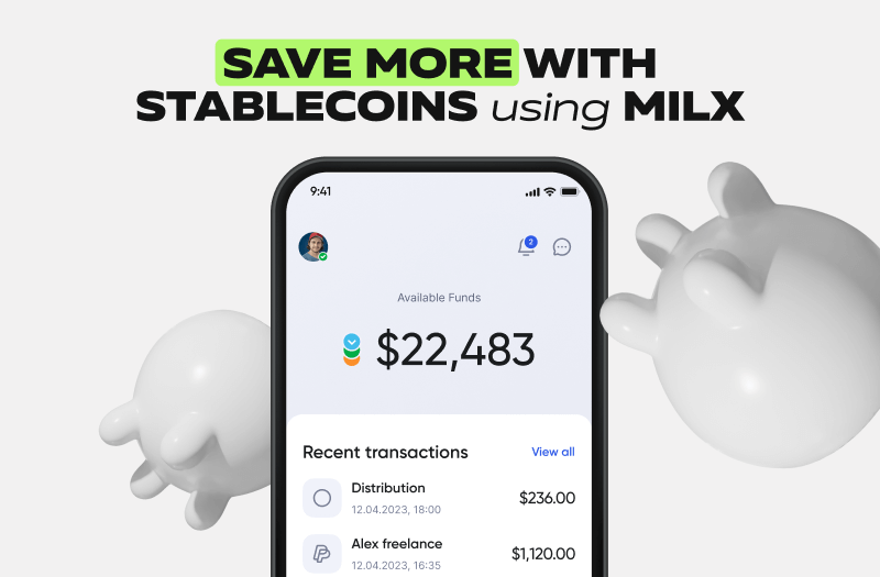 The MilX App interface showing stablecoins transfers