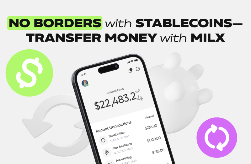 The MilX app interface showing the creator's balance and crypto transfer options